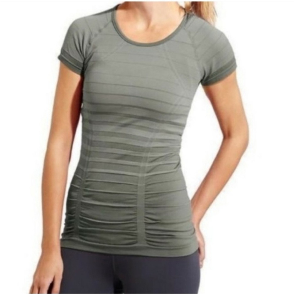 Athleta XS Green Stripe Fastest Track Athletic Ombre Top